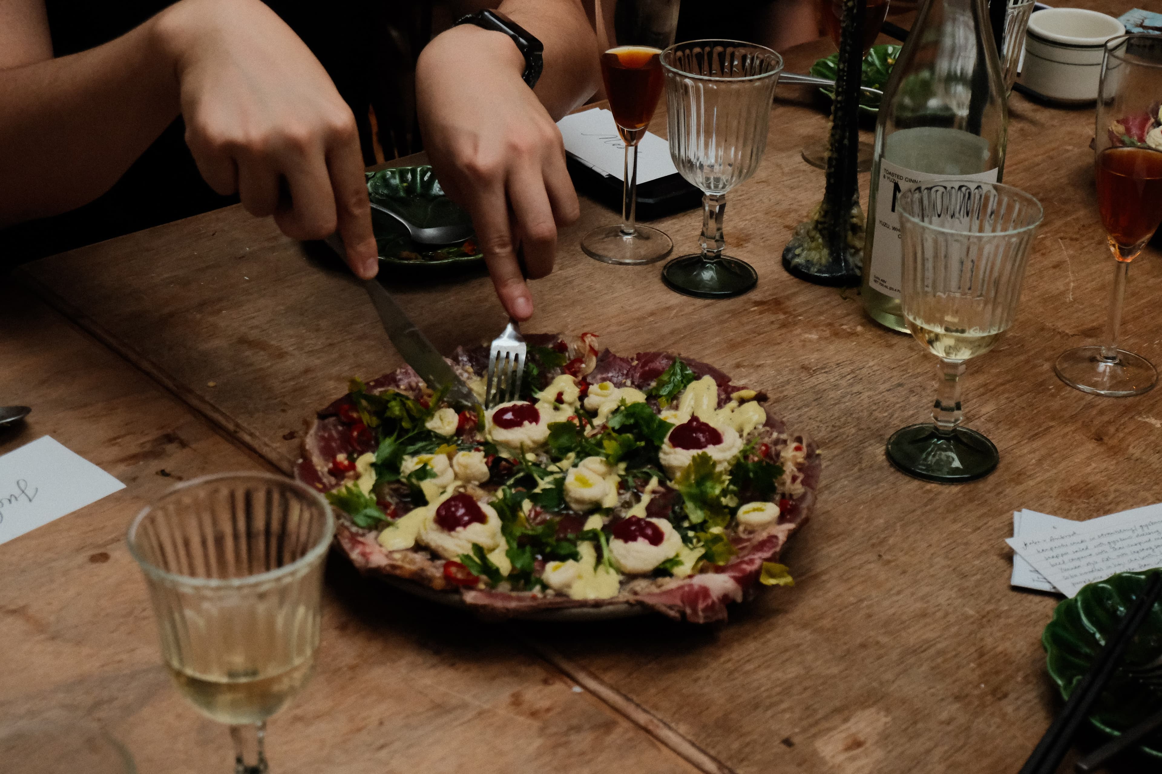 Beef carpaccio dish at our Ambrook tea pairing